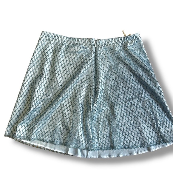 NWT For Love and Lemons Glitter Grid Minitter Grid Mini Skirt Blue Size Large - Picture 15 of 16
